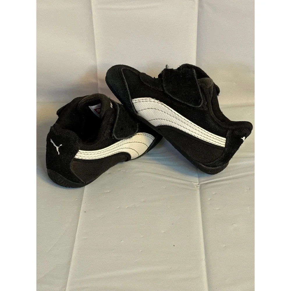 Puma Kids Black Suede White Stripe‎ Velcro Sneakers Shoes Size US 4 EUR 19